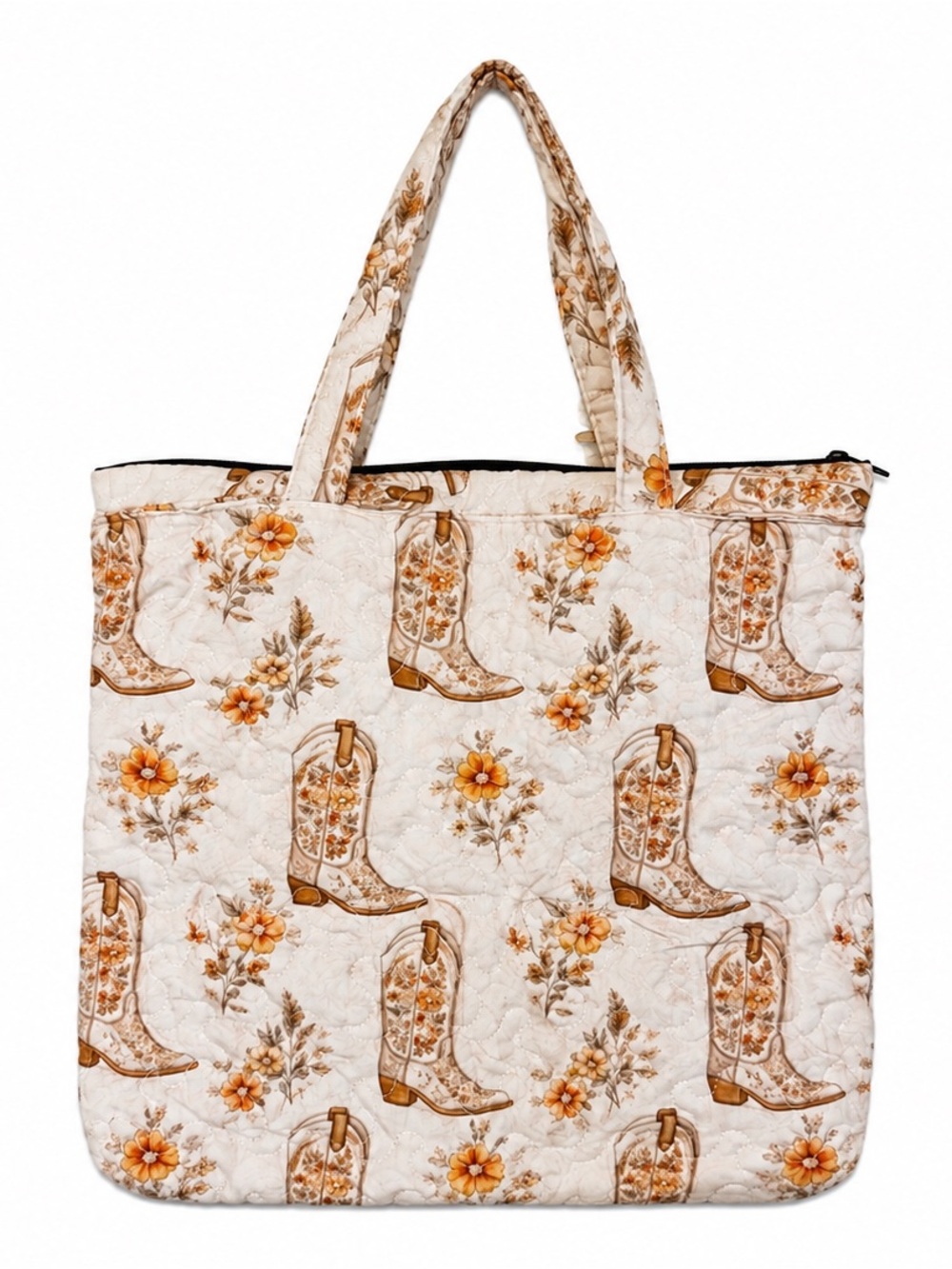 Quilted Floral Western Cowboy Boot Tote Bag